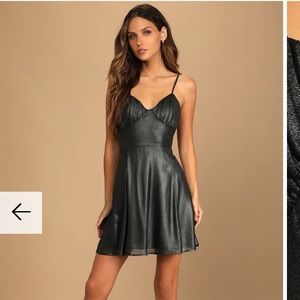 NWT Lulus Dress Size Medium Black Metallic Bustier Skater Dress
